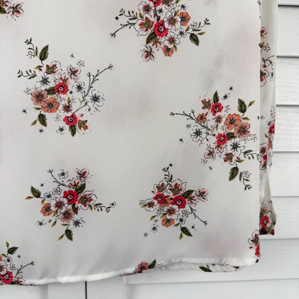 Sweet Rain Blouse Women XL White Floral Strappy V-Neck Cap Sleeve‎ Lightweight